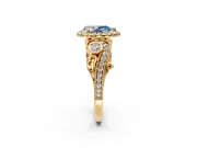 Milgrain Halo Engagement Ring Setting for Fancy Blue Pear-Shaped Center with Shoulder Bezels and Prong Head in Yellow Gold