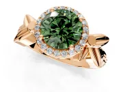 Halo Engagement Ring Setting for Fancy Green Round Cut Center with Floral Band and Prong Head in Rose Gold