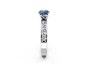 Solitaire Engagement Ring Setting for Fancy Blue Cushion Cut Center with Channel-Set Accents and Prong Head in Platinum
