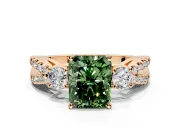 3 Stone Engagement Ring Setting for Fancy Green Radiant Cut Center with Pave Split Shank and Prong Head in Rose Gold