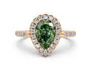 Pave Halo Engagement Ring Setting for Fancy Green Pear-Shaped Center with Single Row Pave Band and Prong Head in Rose Gold