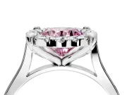Single Halo Engagement Ring Setting for Fancy Pink Round Cut Center with Corner Claws, Plain Band and Prong Head in White Gold