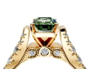Solitaire Engagement Ring Setting for Fancy Green Emerald Cut Center with Pave Cathedral Shoulders and Prong Head in Yellow Gold