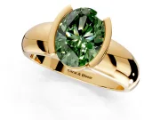 Tension Engagement Ring Setting for Fancy Green Oval Center with Wide Flat Band and Tension Head in Yellow Gold
