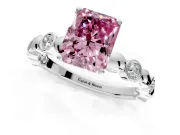 Solitaire Engagement Ring Setting for Fancy Pink Radiant Cut Center with Beaded Bezel Station Band and Prong Head in Sterling Silver