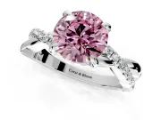 Solitaire Engagement Ring Setting for Fancy Pink Round Cut Center with Half-Pave Crossover Band and Prong Head in Sterling Silver