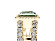 Halo Engagement Ring Setting for Fancy Green Princess Cut Center with Wide-Open Pave Split Shank and Prong Head in Yellow Gold