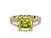 Solitaire Engagement Ring Setting for Fancy Yellow Asscher Cut Center with Crossover Accents and Prong Head in Yellow Gold