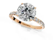 Solitaire Engagement Ring Setting for Round Cut Center with Fine Pave Accents and Prong Head in Rose Gold
