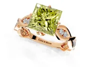 Solitaire Engagement Ring Setting for Fancy Yellow Princess Cut Center with Accented Twist Band and Leaf Prong Head in Rose Gold