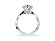 Solitaire Engagement Ring Setting for Round Cut Center with Accented Twist Band and Leaf Prong Head in Platinum