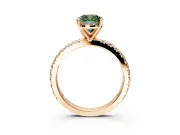 Solitaire Engagement Ring Setting for Fancy Green Cushion Cut Center with Fine Pave Band and Claw Prong Head in Rose Gold