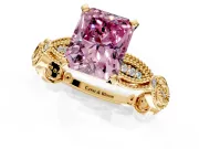 Solitaire Engagement Ring Setting for Fancy Pink Radiant Cut Center with Marquise Panel Band and Prong Head in Yellow Gold