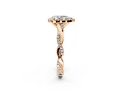 Halo Engagement Ring Setting for Pear-Shaped Center with Pave and Plain Twist Band and Prong Head in Rose Gold