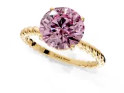 Solitaire Engagement Ring Setting for Fancy Pink Round Cut Center with Plain Twisted Rope Band and Prong Head in Yellow Gold