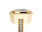 Halo Engagement Ring Setting for Asscher Cut Center with Milgrain Halo, Pave Band and Prong Head in Yellow Gold