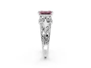 Solitaire Engagement Ring Setting for Fancy Pink Emerald Cut Center with Filigree Accent Basket and Prong Head in Platinum
