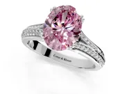 Solitaire Engagement Ring Setting for Fancy Pink Oval Center with Pave Rail Split Shank and Prong Head in Platinum