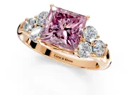Cluster Engagement Ring Setting for Fancy Pink Princess Cut Center with Round Cut Accent Frame and Prong Head in Rose Gold