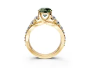 Solitaire Engagement Ring Setting for Fancy Green Round Cut Center with Graduated Shared Prongs and Prong Head in Yellow Gold