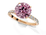 Solitaire Engagement Ring Setting for Fancy Pink Round Cut Center with Fine Pave Accents and Prong Head in Rose Gold