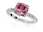 Solitaire Engagement Ring Setting for Fancy Pink Cushion Cut Center with Large Accent Band and Prong Head in Sterling Silver