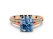 Solitaire Engagement Ring Setting for Fancy Blue Radiant Cut Center with Pave Rail Split Shank and Prong Head in Rose Gold