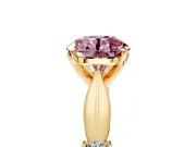 Solitaire Engagement Ring Setting for Fancy Pink Round Cut Center with Carved Leaf Shoulders and Prong Head in Yellow Gold