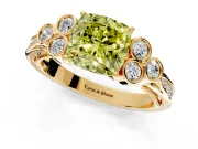 Cluster Engagement Ring Setting for Fancy Yellow Cushion Cut Center with Bezel Accent Clusters and Prong Head in Yellow Gold