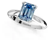 Solitaire Engagement Ring Setting for Fancy Blue Emerald Cut Center with Reverse Tapered Band and Prong Head in Platinum