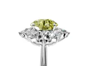 Small-Accent Cluster Halo Engagement Ring Setting for Fancy Yellow Round Cut Center with Plain Band and Prong Head in Sterling Silver