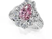 Large Accent Halo Engagement Ring Setting for Fancy Pink Pear-Shaped Center with Pave Split Shank and Prong Head in Sterling Silver