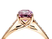 Solitaire Engagement Ring Setting for Fancy Pink Emerald Cut Center with Round Cut Channel Band and Prong Head in Rose Gold