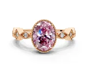 Milgrain Bezel Engagement Ring Setting for Fancy Pink Oval Center with Marquise Stations and Bezel Head in Rose Gold