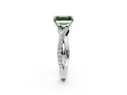 Crossover Engagement Ring Setting for Fancy Green Emerald Cut Center with Pave and Plain Strands and Prong Head in White Gold