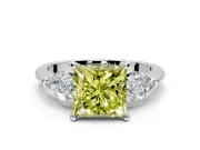 3 Stone Engagement Ring Setting for Fancy Yellow Princess Cut Center with Large Pear-Shaped Accents and Prong Head in White Gold