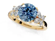 Floral Engagement Ring Setting for Fancy Blue Round Cut Center with Marquise Cluster Shoulders and Prong Head in Yellow Gold
