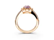 Milgrain Halo Engagement Ring Setting for Fancy Pink Oval Center with Three-Sided Pave Band and Prong Head in Rose Gold