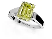 Solitaire Engagement Ring Setting for Fancy Yellow Emerald Cut Center with Tapered Split Shoulders and Prong Head in Platinum