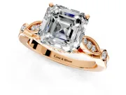 Solitaire Engagement Ring Setting for Asscher Cut Center with Marquise and Bezel Accents and Prong Head in Rose Gold
