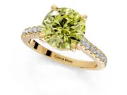 Solitaire Engagement Ring Setting for Fancy Yellow Round Cut Center with Widening Pave Band and Claw Prong Head in Yellow Gold