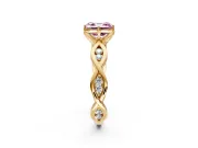 Solitaire Engagement Ring Setting for Fancy Pink Asscher Cut Center with Accented Twist Band and Leaf Prong Head in Yellow Gold