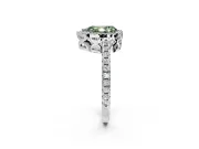 Accent Halo Engagement Ring Setting for Fancy Green Pear-Shaped Center with Full-Length Pave Band and Prong Head in Sterling Silver
