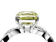 Crossover Engagement Ring Setting for Fancy Yellow Asscher Cut Center with Pave and Plain Strands and Prong Head in Platinum