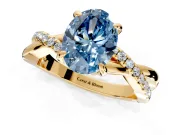 Solitaire Engagement Ring Setting for Fancy Blue Oval Center with Half-Pave Crossover Band and Prong Head in Yellow Gold