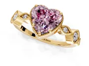 Vintage Station Engagement Ring Setting for Fancy Pink Heart-Shaped Center with Accents and Prong Head in Yellow Gold