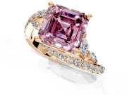 Solitaire Engagement Ring Setting for Fancy Pink Asscher Cut Center with Pave Bypass Twist Band and Prong Head in Rose Gold
