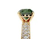 Solitaire Engagement Ring Setting for Fancy Green Cushion Cut Center with Domed Multi-Row Pave Band and Prong Head in Yellow Gold