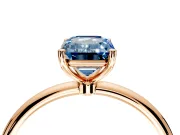 Solitaire Engagement Ring Setting for Fancy Blue Emerald Cut Center with Straight Thin Band and Prong Head in Rose Gold