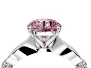 Solitaire Engagement Ring Setting for Fancy Pink Round Cut Center with Carved Leaf Shoulders and Prong Head in Platinum